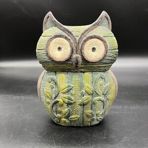 Faux Wood Carved Owl Resin Figurine Home Decor Green 7 1/2” H